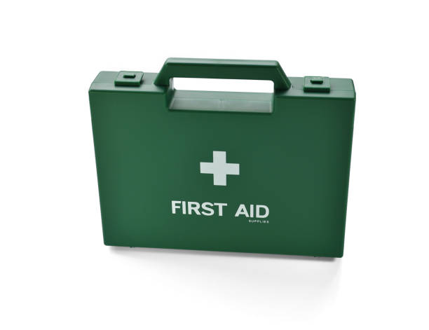 istock Green first aid kit box isolated on white background 1495474227