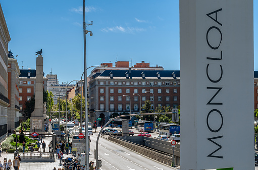 Madrid, Spain - October 5, 2021: View of the Moncloa transport interchange area in Madrid, Spain, a multimodal station that serves Madrid Metro as well as city buses and intercity and long-distance coaches