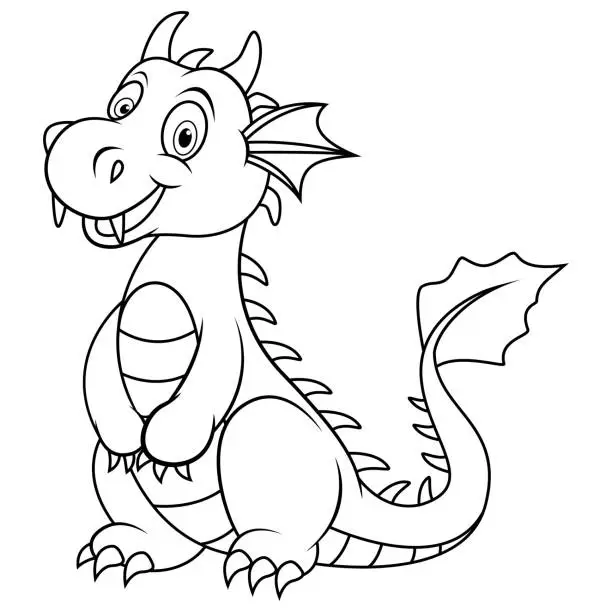 Vector illustration of Dragon cartoon smile line art