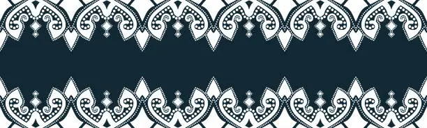 Vector illustration of seamless pattern abstract ethnic geometric embroidery design repeating background texture in black and white.wallpaper and clothing. EP.76