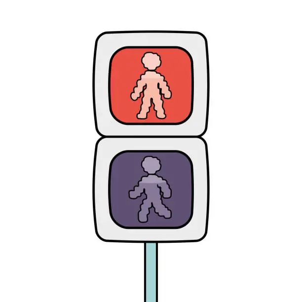Vector illustration of Pedestrian traffic lights with a red signal
