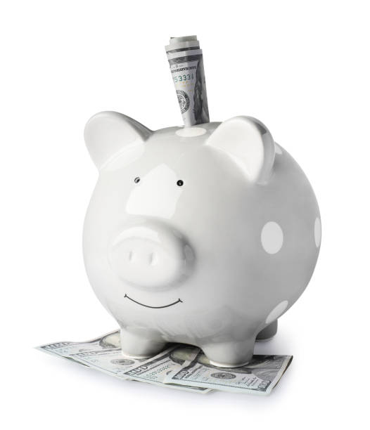 istock Piggy bank and banknotes on white background 1495508791