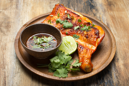 Grilled chicken with spicy Thai-style sauce, Local food of thailand