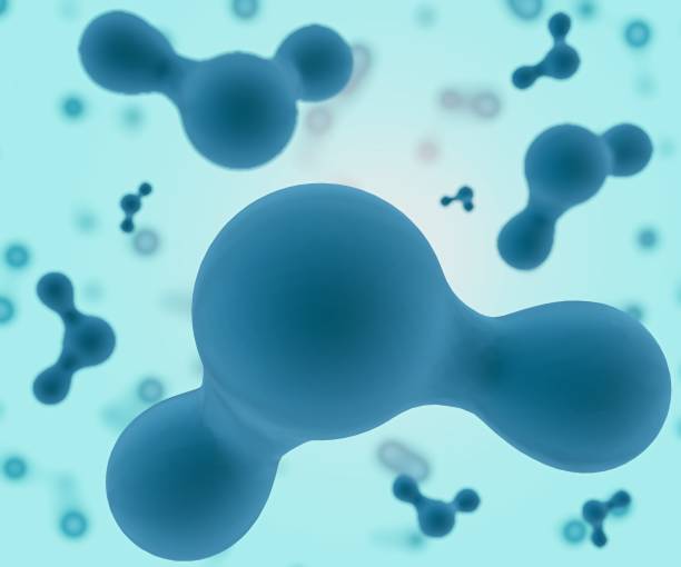 istock Water molecule or H20 scattered in the blue background 1495516181