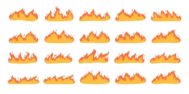 Vector illustration of Cartoon fire effect. A yellow bonfire burns to heat.