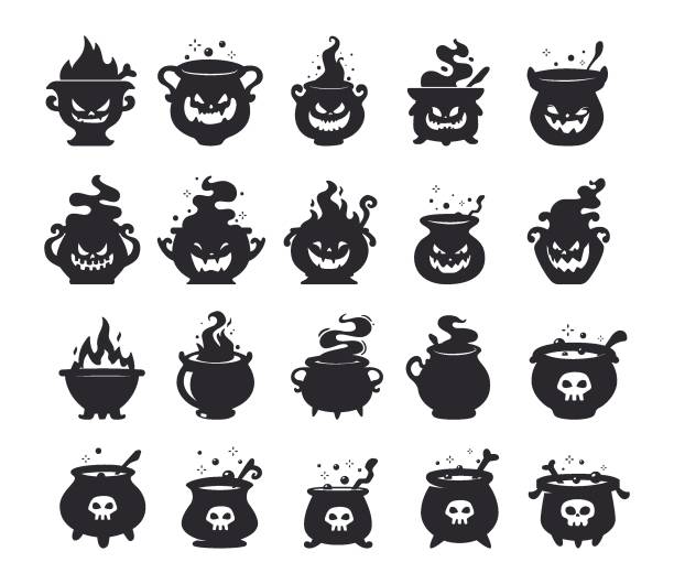 Witch's Poison Cauldron. Scary Devil's Cauldron Halloween Decoration Witch's Poison Cauldron. Scary Devil's Cauldron Halloween Decoration ugly soup stock illustrations