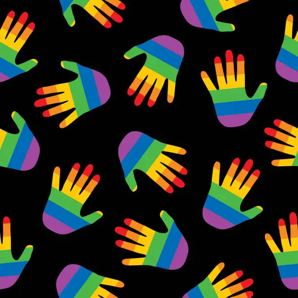 Vector illustration of Colorful Rainbow Hands Seamless Pattern
