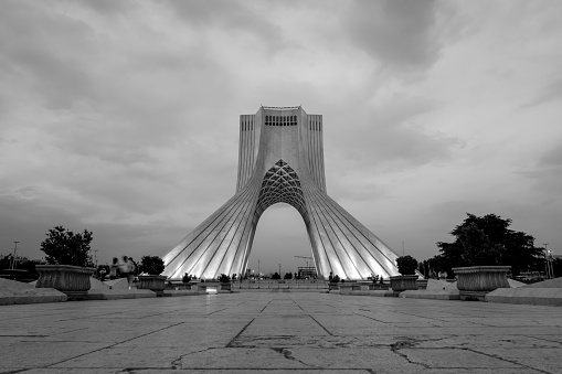Azadi Tower after sunset, Tehran, Iran