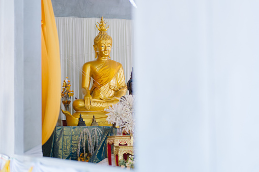 Buddha statue in Thai temple, close up of photo Vesak day,Makabuja day,Asalha puja day