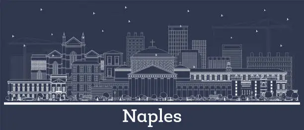 Vector illustration of Outline Naples Italy City Skyline with White Buildings.