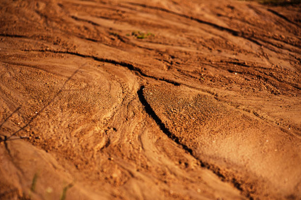 istock grunge, detailed close-up wet clay texture. Wet mud with drips from rain, sunlight. The surface of Mars 1495543291
