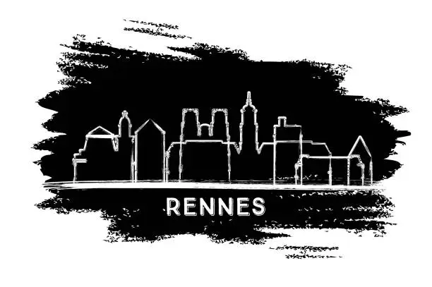 Vector illustration of Rennes France City Skyline Silhouette. Hand Drawn Sketch.