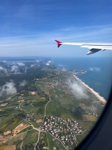 istock View of Turkish sea coast from airplane window during flight 1495544382