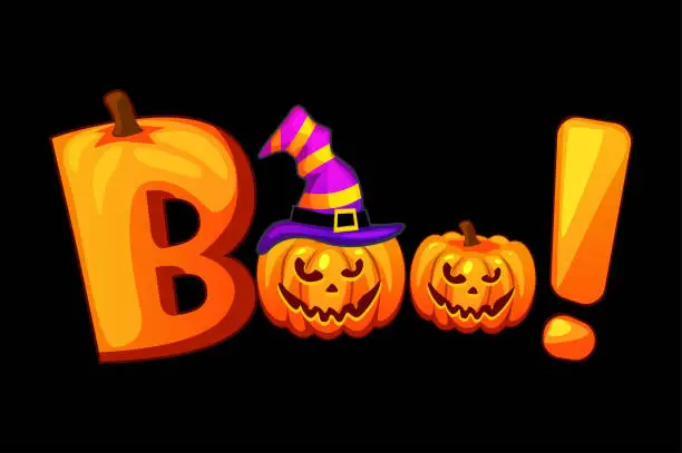 Vector illustration of Vector Boo. Halloween banner background with pumpkins