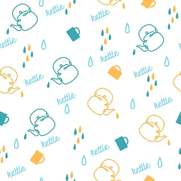 Vector illustration of Household Appliance Water Kettle Vector Graphic Silhouette Seamless Pattern