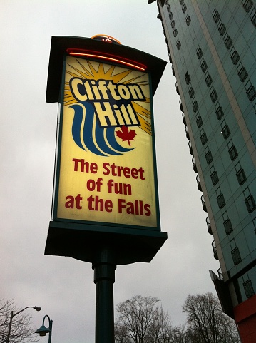 Niagara Falls, Ontario, Canada - November 22, 2014: Clifton Hill, the street of the fun at the Fall sign in Niagara Fall
