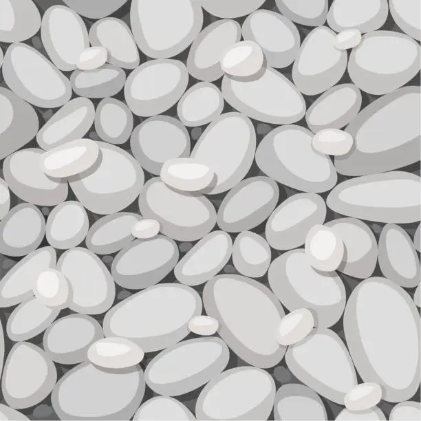 Vector illustration of Seamless texture of pebbles in a flat style. White stones on the ground.