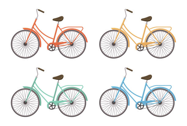 istock Ladys sports bike set isolated on white background. Bicycle side view vector two-wheeled transport 1495548944