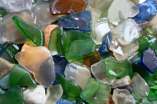 Colourful matted glass stones from the Arabian sea, Goa, India