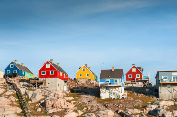 Colorful houses on the shore of Atlantic ocean in Ilulissat, Greenland. Colorful houses on the shore of Atlantic ocean in Ilulissat, western Greenland. Summer landscape ilulissat photos stock pictures, royalty-free photos & images