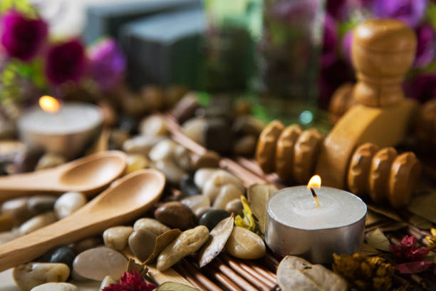 Candles in the spa care area. Spa concept