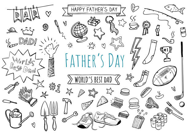 Father's day doodle drawings Simple kids style hand drawn Fathers day doodle sketches vector illustration funny fathers day stock illustrations