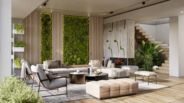 istock Live green wall in home interior. Vertical gardening, 3d rendering 1495562532