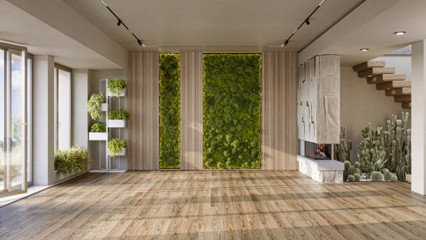 istock Live green wall in home interior. Vertical gardening, 3d rendering 1495562550