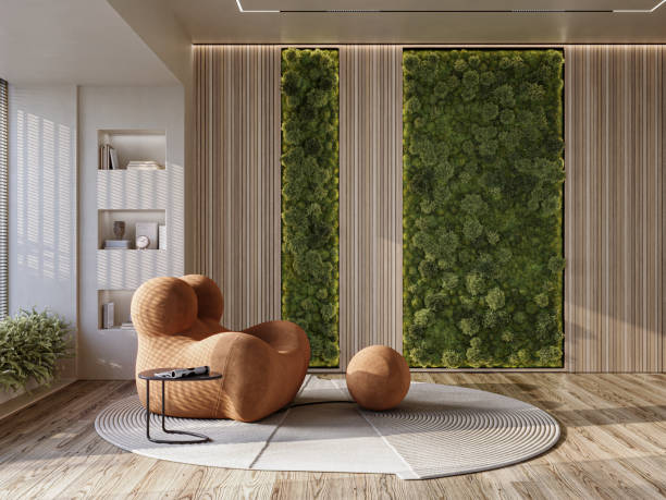 istock Live green wall in home interior. Vertical gardening, 3d rendering 1495562609