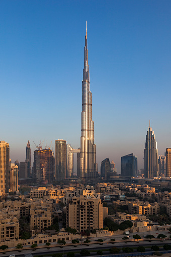 dubai, united arab emirates - october 26, 2019: dubai city view with famous burj khalifa tower.
