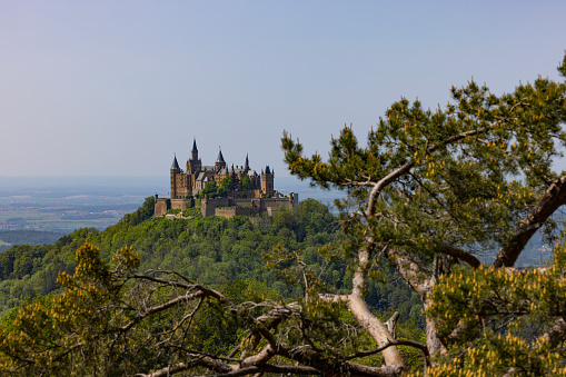 hechingen, germany - may 28, 2023: beautiful view at hohenzollern castle in baden-württemberg, south germany.