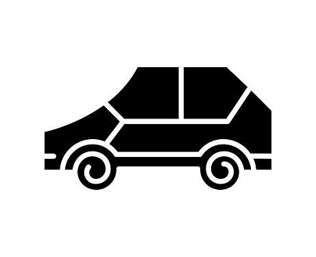 Car sharing black filled vector icon with clean lines and minimalist design, universally applicable across various industries and contexts.