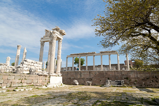 Pergamon was a rich and powerful ancient Greek city in Mysia. It is located 26 kilometres from the modern coastline of the Aegean Sea on a promontory on the north side of the river Caicus and northwest of the modern city of Bergama, Turkey.