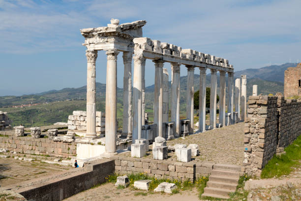 Trajaneum in Pergamon, Ruins of Ancient City, Turkey stock photo