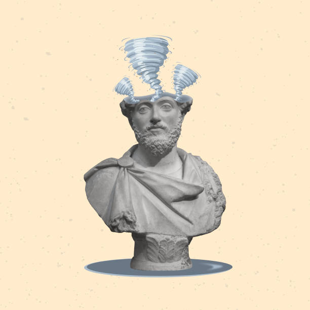 istock Creative collage of the head of a statue with tornado. 1495568192