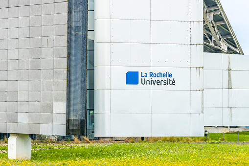 La Rochelle Université sign on the building of the university of La Rochelle, France