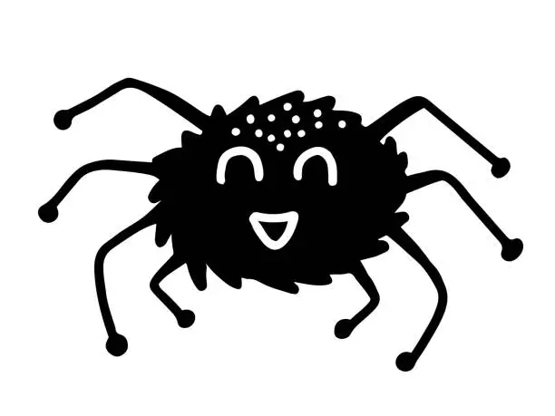 Vector illustration of Vector isolated black cute shaggy spider illustration in doodle style