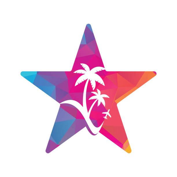 illustrations, cliparts, dessins animés et icônes de voyage plage star shape concept logo design icône vecteur. - tropical climate airplane island hawaii islands