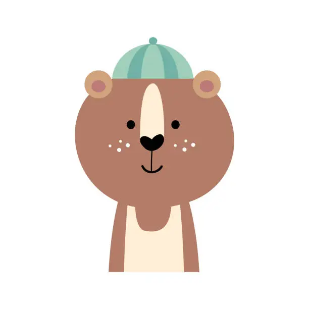 Vector illustration of Bear with summer costume . Wildlife animals . Vector illustration .