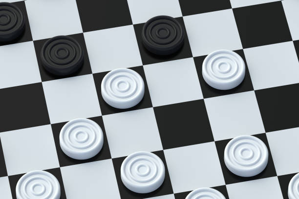 istock Draughts on checkerboard. Board game. Beginner training. International championship. Pastime with family. 3d render 1495574381