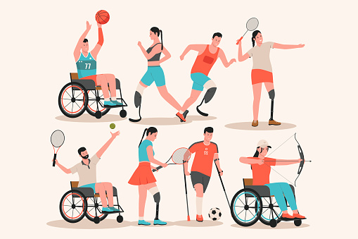 Flat vector of athlete people with different disabilities. Illustration for websites, landing pages, mobile apps, posters and banners. Trendy flat vector illustration