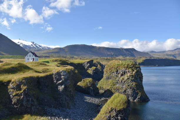 istock Cliffs close to the sea and a white house into the grass, in Arnarstapi - Iceland 1495577700