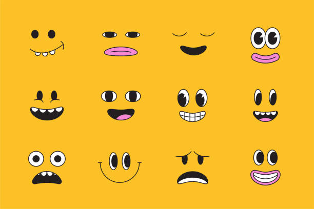 istock Vector cartoon faces, abstract design mascots - y2k stickers and badges, happy, angry expressions, sticker and icons with different face expressions 1495577773
