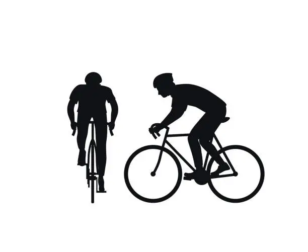 Vector illustration of Black silhouette of a cyclist on a white background.