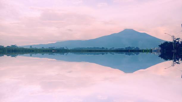 Beautiful landscape before sunset with mirror view