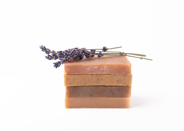 istock Natural lavender soap with lavender flowers isolated on white background.Handmade Soap.Cosmetic product with essential oils.spa product 1495581146