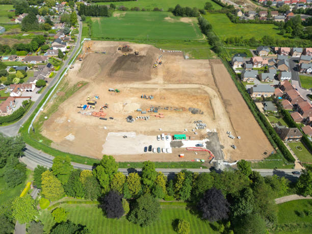 istock Drone top down view of a newly cleared housing development site in the UK. 1495585965