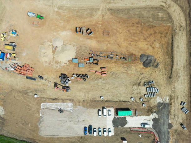 istock Drone top down view of a newly cleared housing development site in the UK. 1495591958