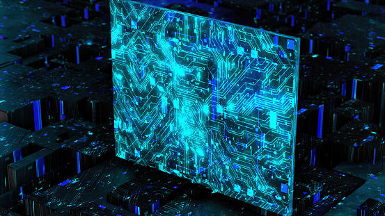 panel circuit board with digital processor conceptual background