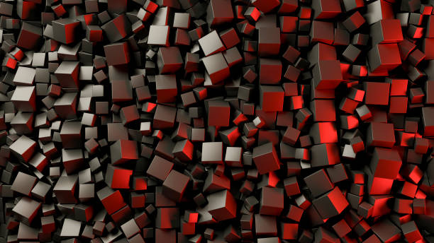 istock Black color geometric shapes with red neon light, abstract background 1495596491